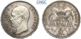 France, Modern Republic, Essai 5 Francs 1874 Mac-Mahon, Maz-2340 Ag mm 37,5 g 26,34 in Slab NGC MS62 (second best grade, cert. 5790826003)