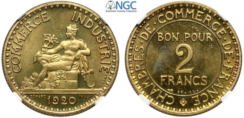 France, Modern Republic, Essai 2 Francs 1920, Maz-2571 Ba mm 27 in Slab NGC MS67...