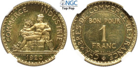 France, Modern Republic, Essai Franc 1920, Maz-2583 Ba mm 23 in Slab NGC MS67 (Top Pop! cert. 5789007019)