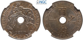 French Indo-China, French Colony, Cent 1931-A Torch Paris, Cu mm 26 in Slab NGC MS64 BN (Cert. 5789039004)