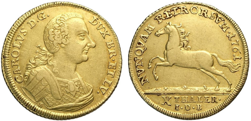 Germany Brunswick-Wolfenbuttel, Karl I (1735-1780), 10 Thaler 1761-IAB, Au mm 29...