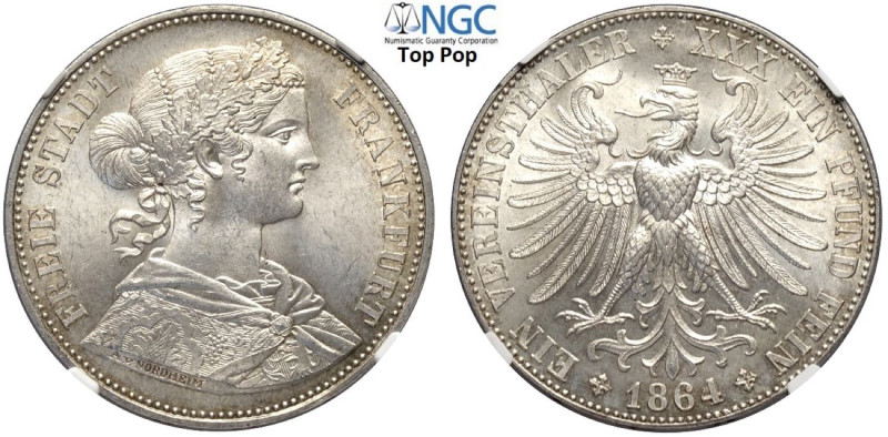 Germany Frankfurt Am Main, Free City, Thaler 1864, KM-370 Ag mm 33 di gran conse...