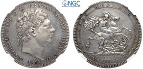Great Britain, George III (1760-1820), Crown 1818 LVIII, Ag mm 38 in Slab NGC UNC-cleaned (cert. 5788538020)