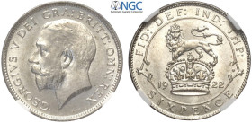 Great Britain, George V (1910-1936), 6 Pence 1922, Ag mm 19,5 in Slab NGC MS65 (cert. 5789039008)