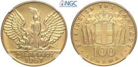 Greece, Constantine II (1964-1973), 100 Drachmai nd (1970) Commemorative of the April 21, 1967 revolution, Au mm 35 in Slab NGC UNC-cleaned (cert. 578...