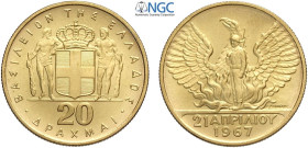 Greece, Constantine II (1964-1973), 20 Drachmai nd (1970) Commemorative of the April 21, 1967 revolution, Au mm 21 g 6,45 conservazione FDC. In Slab N...