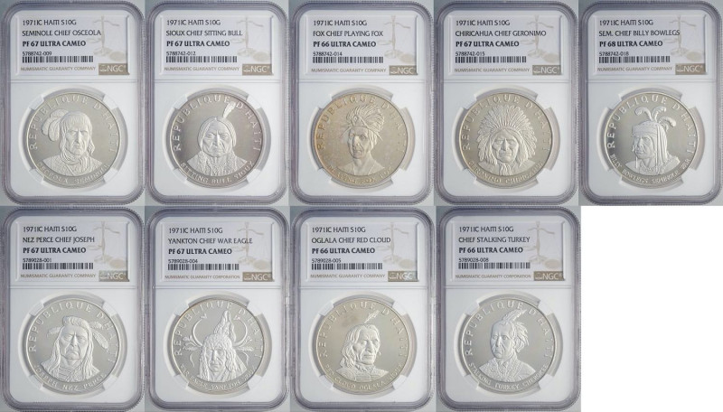 Haiti, Republic, Silver Proof Set 1971 (9), KM-PS10 Ag 999 g 423,45 no box, In S...