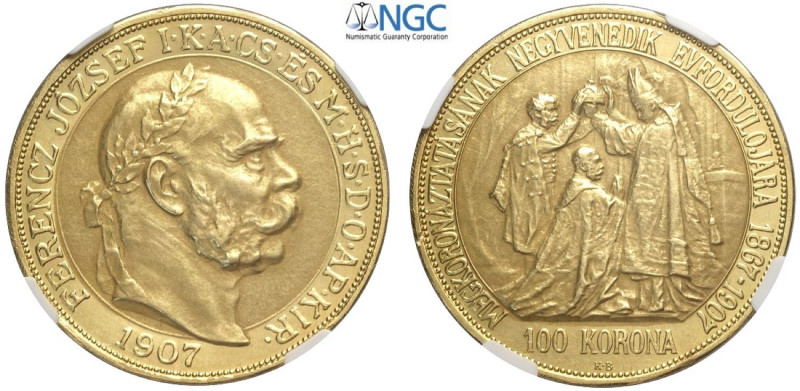 Hungary, Franz Joseph I (1848-1916), 100 Korona 1907 Coronation Anniversary, ori...