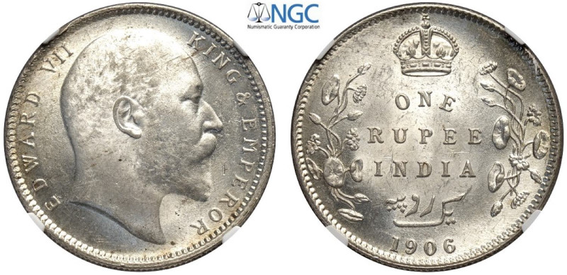 India-British, Edward VII (1901-1910), Rupee 1906 Calcutta, Ag mm 30 in Slab NGC...