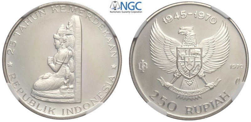 Indonesia, Republic, 250 Rupiah 1970, Ag mm 30 In Slab NGC PF68 Ultra Cameo (cer...
