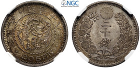 Japan, Mutsuhito (1867-1912), 20 Sen year 18 (1885), Ag mm 23,5 in Slab NGC MS65 (cert. 5789039016)