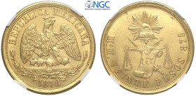 Mexico, Second Republic, 20 Pesos 1878-Mo M, alta conservazione per il tipo di moneta, Au mm 35 in Slab NGC MS62 (second best grade, cert. 5786602015)