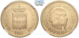 Monaco, Ranier III (1949-2005), Gold Essai 10 Francs 1966, Au mm 37 in Slab NGC PF69 Ultra Cameo (Top Pop! cert. 5789028010)