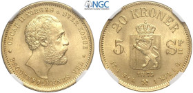 Norway, Oscar II (1872-1907), 20 Kroner 1875, Au mm 23 in Slab NGC MS64 (cert. 578873008)