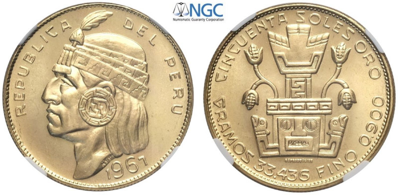 Perù, Republic, 50 Soles 1967, Au mm 34 in Slab NGC MS65 (cert. 5786664005)