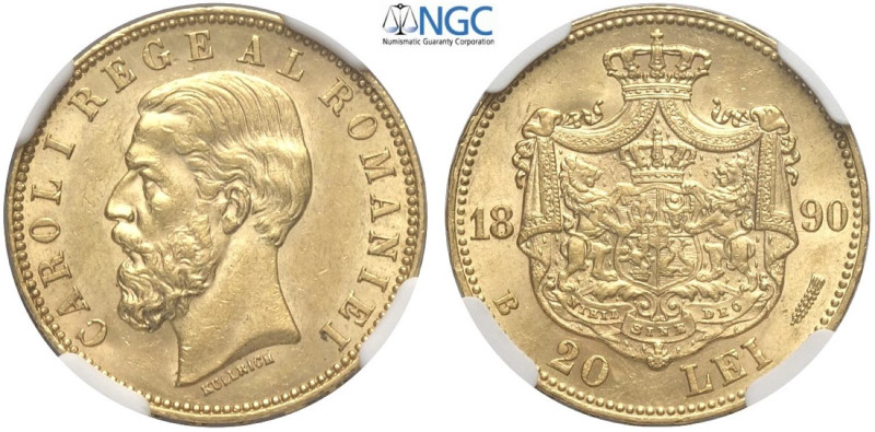 Romania, Carol I King (1881-1914), 20 Lei 1890, Au mm 21 in Slab NGC MS61 (cert....