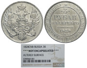 Russia, Nicholas I (1825-1855), 3 Roubles 1828-CNB, Pt mm 23 è la prima moneta al mondo coniata in platino, ottimi rilievi ma tracce di pulitura altri...
