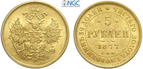 Russia, Alexander II (1855-1881), 5 Roubles 1877-CNB HI St. Petersburg, Au mm 22,5 in Slab NGC MS62 (cert. 5790825004)