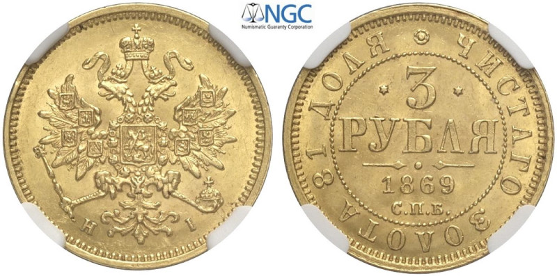 Russia, Alexander II (1855-1881), 3 Roubles 1869-CNB HI St. Petersburg, Au mm 20...