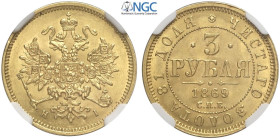 Russia, Alexander II (1855-1881), 3 Roubles 1869-CNB HI St. Petersburg, Au mm 20 in Slab NGC MS64 (cert. 5790825016)