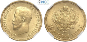 Russia, Nicholas II (1894-1917), 10 Roubles 1899-AT, Au mm 23 conservazione inusuale, in Slab NGC MS65 (cert. 5788923004)