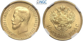 Russia, Nicholas II (1894-1917), 10 Roubles 1899-AT, Au mm 23 conservazione inusuale, in Slab NGC MS64 (cert. 5788730002)
