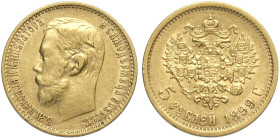 Russia, Nicholas II (1894-1917), 5 Roubles 1899-O3, Au mm 18 BB-SPL