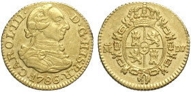 Spain, Carlos III (1759-1788), 1/2 Escudo 1786-DV, Au mm 14 g 1,74 BB-SPL