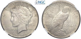 United States of America, Peace Dollar 1928 Philadelphia, RR Ag mm 38,1 in Slab NGC AU55 (cert. 5786677014)