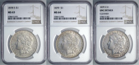 United States of America, Lot 3 x Morgan Dollar in Slab: 1878-S (NGC MS63), 1879 (NGC MS64), 1879-S (NGC UNC-cleaned)