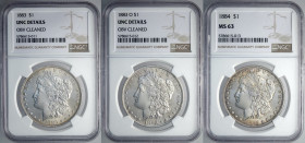 United States of America, Lot 3 x Morgan Dollar in Slab: 1883 (NGC UNC-obv cleaned), 1883-O (NGC UNC-obv cleaned), 1884 (NGC MS63)