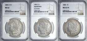 United States of America, Lot 3 x Morgan Dollar in Slab: 1884-O (NGC MS62), 1884-S (NGC AU-cleaned), 1885 (NGC MS62 PL)