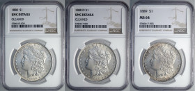 United States of America, Lot 3 x Morgan Dollar in Slab: 1888 (NGC UNC-cleaned), 1888-O (NGC UNC-cleaned), 1889 (NGC MS64)
