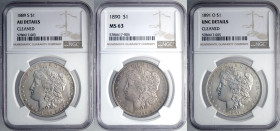 United States of America, Lot 3 x Morgan Dollar in Slab: 1889-S (NGC AU-cleaned), 1890 (NGC MS63), 1891-O (NGC UNC-cleaned)
