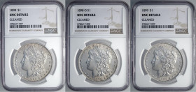 United States of America, Lot 3 x Morgan Dollar in Slab: 1898 (NGC UNC-cleaned), 1898-O (NGC UNC-cleaned), 1899 (NGC UNC-cleaned)