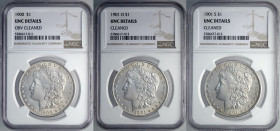 United States of America, Lot 3 x Morgan Dollar in Slab: 1900 (NGC UNC-obv cleaned), 1901-O (NGC UNC-cleaned), 1901-S (NGC UNC-cleaned)