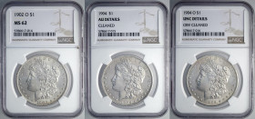 United States of America, Lot 3 x Morgan Dollar in Slab: 1902-O (NGC MS62), 1904 (NGC AU-cleaned), 1904-O (NGC UNC-obv cleaned)
