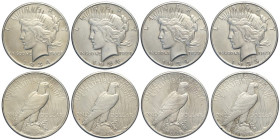 United States of America, Lot 4 x Peace Dollar: 1934-D (BB), 1934-S (BB), 1935 (SPL-FDC), 1935-S (SPL)