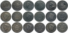 United States of America, Lot 9 x One Cent: 1810, 1817, 1818 (RF countermark), 1819, 1820, 1822, 1831, 1833, 1834