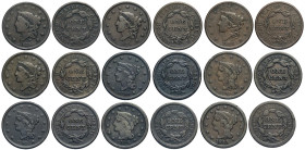 United States of America, Lot 9 x One Cent: 1835, 1836, 1837, 1838, 1840, 1841, 1842, 1844, 1845
