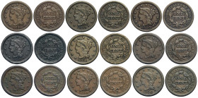 United States of America, Lot 9 x One Cent: 1846, 1847 (SPL), 1848, 1850, 1851, 1852, 1853, 1855, 1856