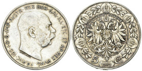 Franz Joseph I, AR 5 Corona 1909