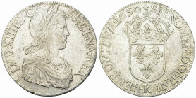 Louis XIV, AR Ecu à la mèche longue 1650 K, Bordeaux