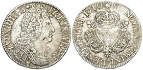 Louis XIV, AR Ecu aux trois couronnes 1710, Rennes