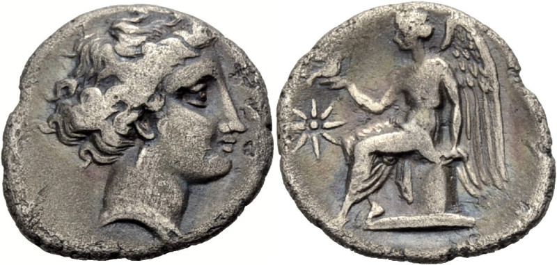Bruttium. 
Terina. 
Drachme, 400-356 v. Chr. Nymphenbüste mit hochgesteckten H...