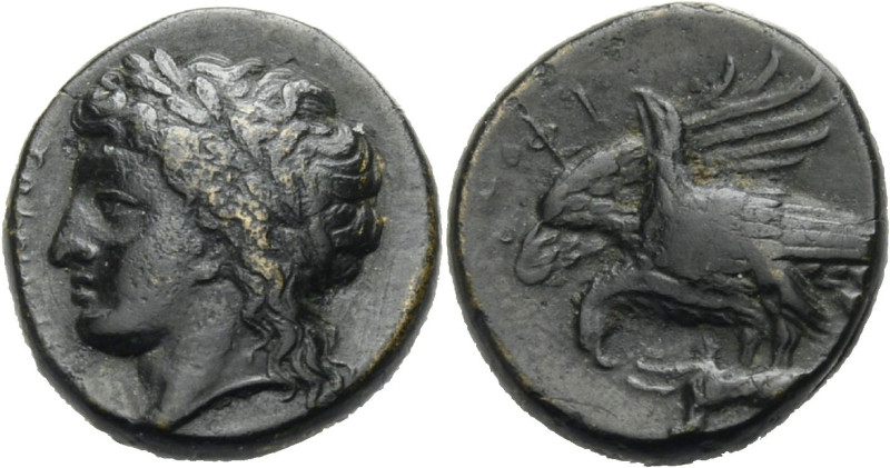 Sizilien. 
Akragas. 
Phintias, Tyrann 287-279. Bronze. AKRAGANTOS Apollokopf m...