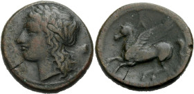 Sizilien. 
Syrakus. 
Agathokles, 317-289 v. Chr. Bronze, 317-289 v. Chr. Kopf der Persephone mit Diadem n. r. Rv. Biga mit Lenker n. r. galoppierend...