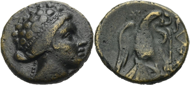 Euboia. 
Chalkis. 
180-146 v. Chr. Herakopf mit eingerolltem Haar und Perlenha...