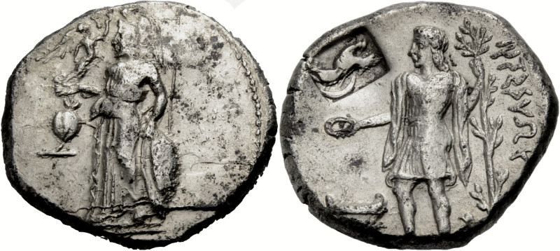 Pamphylien. 
Side. 
Stater, 380-360 v. Chr. Athena im langen Chiton und mit He...