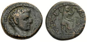 Lukanien. 
Paestum. 
Tiberius, 14-37. Bronze. 16 mm. Kopf n.r., davor Lituus. Rv. C LOLLI - MD[OI]/II/VIR/PSSC Weibliche, verschleierte Figur n.r. s...